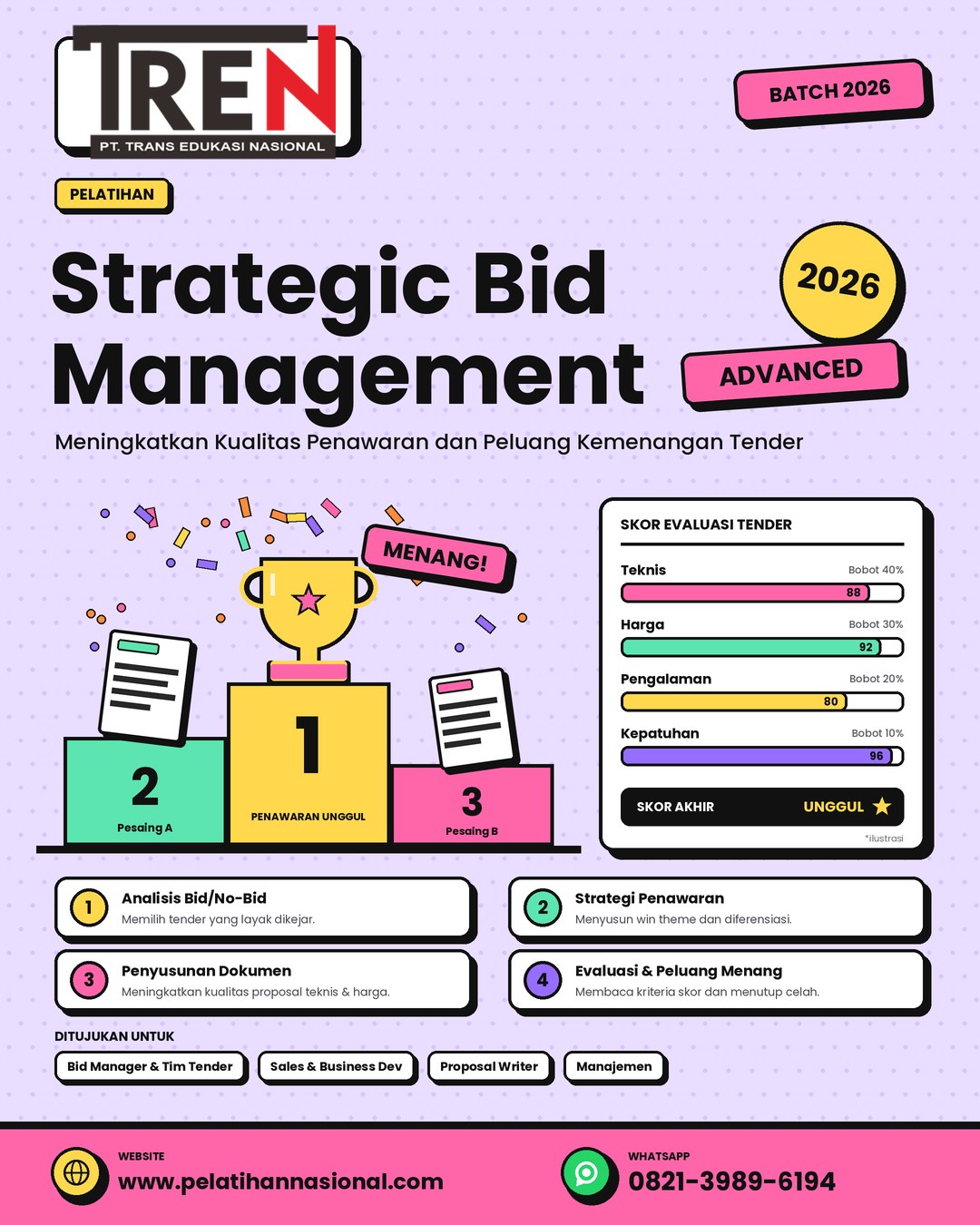 Pelatihan Strategic Bid Management Advanced 2026: Meningkatkan Kualitas Penawaran dan Peluang Kemenangan Tender