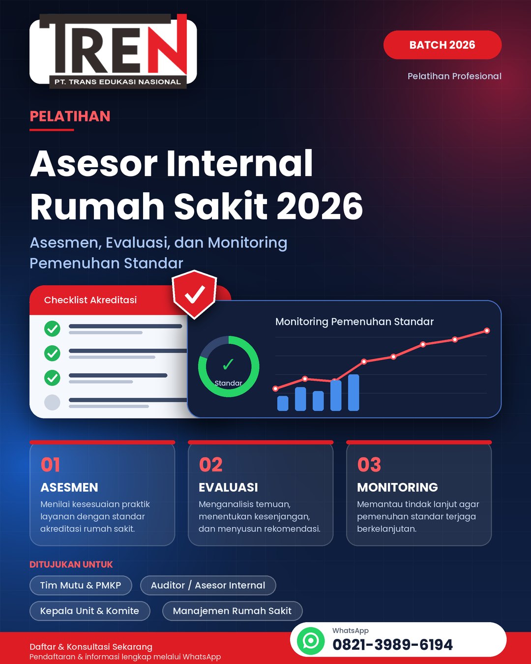 Pelatihan Asesor Internal Rumah Sakit 2026: Asesmen, Evaluasi, dan Monitoring Pemenuhan Standar