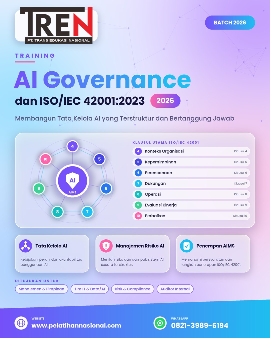 Training AI Governance dan ISO/IEC 42001:2023 2026: Membangun Tata Kelola AI yang Terstruktur dan Bertanggung Jawab